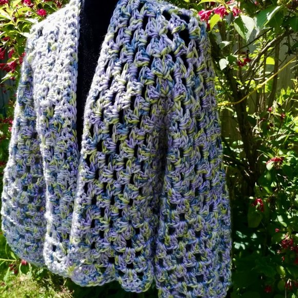 Lavender Fields Crop Coat, Granny Square Hexagon Cardigan, Crochet Jacket - Picture 7 of 12